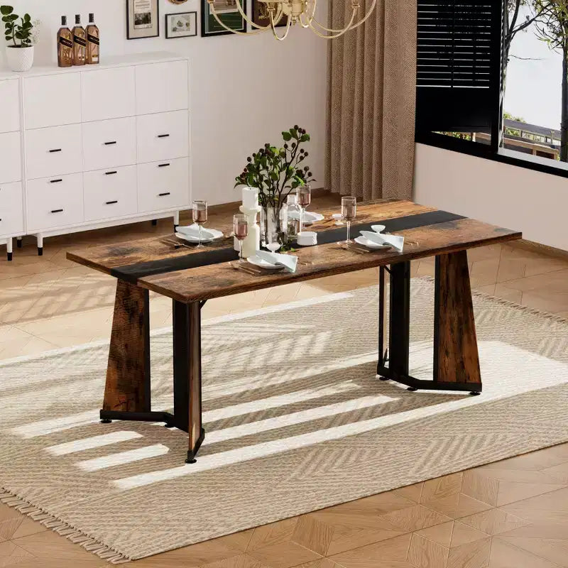 Okak 70.9IN Long Rectangular Dining Table Set for 8 People, Waterproof Kitchen Table with Adjustable Legs, Dinner Table for Kitchen, Office