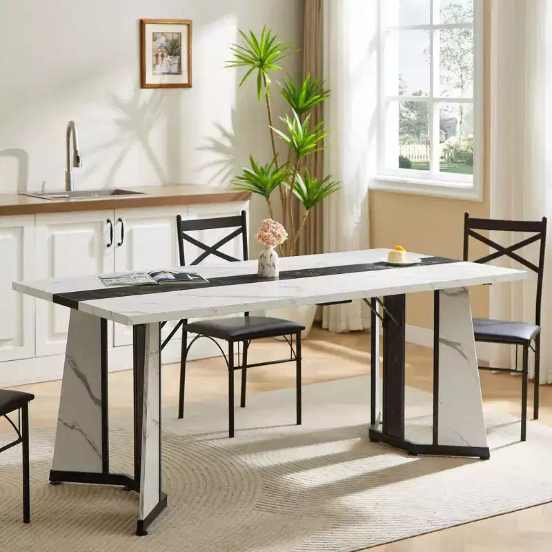 Okak 70.9IN Long Rectangular Dining Table Set for 8 People, Waterproof Kitchen Table with Adjustable Legs, Dinner Table for Kitchen, Office