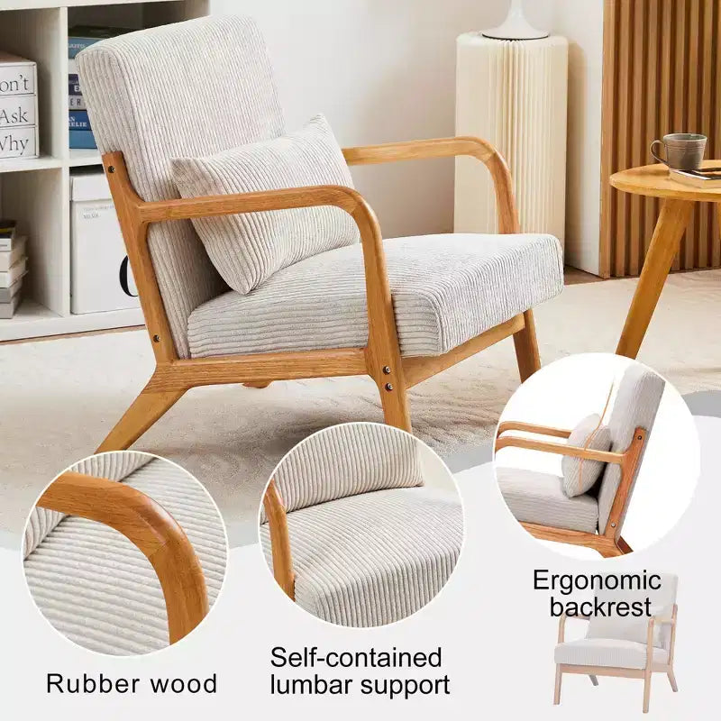 Homy Casa Mid-Century Modern Accent Chair with Solid Wood Frame and Upholstered Seat, for Living Room, Bedroom or Reading Corner