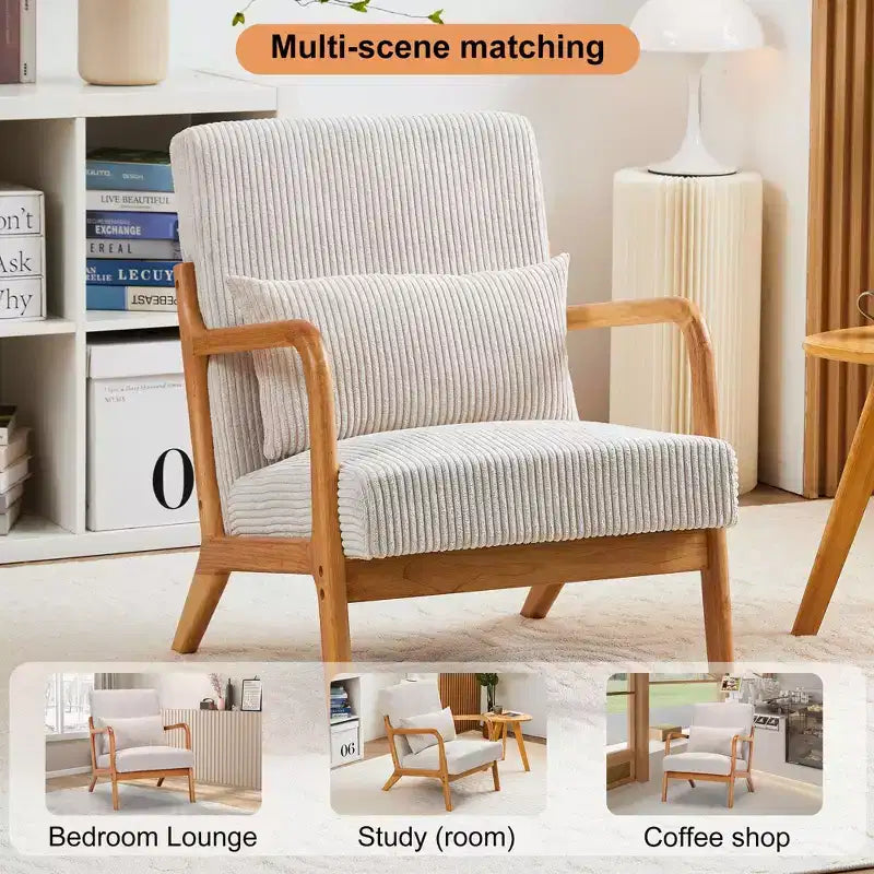 Homy Casa Mid-Century Modern Accent Chair with Solid Wood Frame and Upholstered Seat, for Living Room, Bedroom or Reading Corner