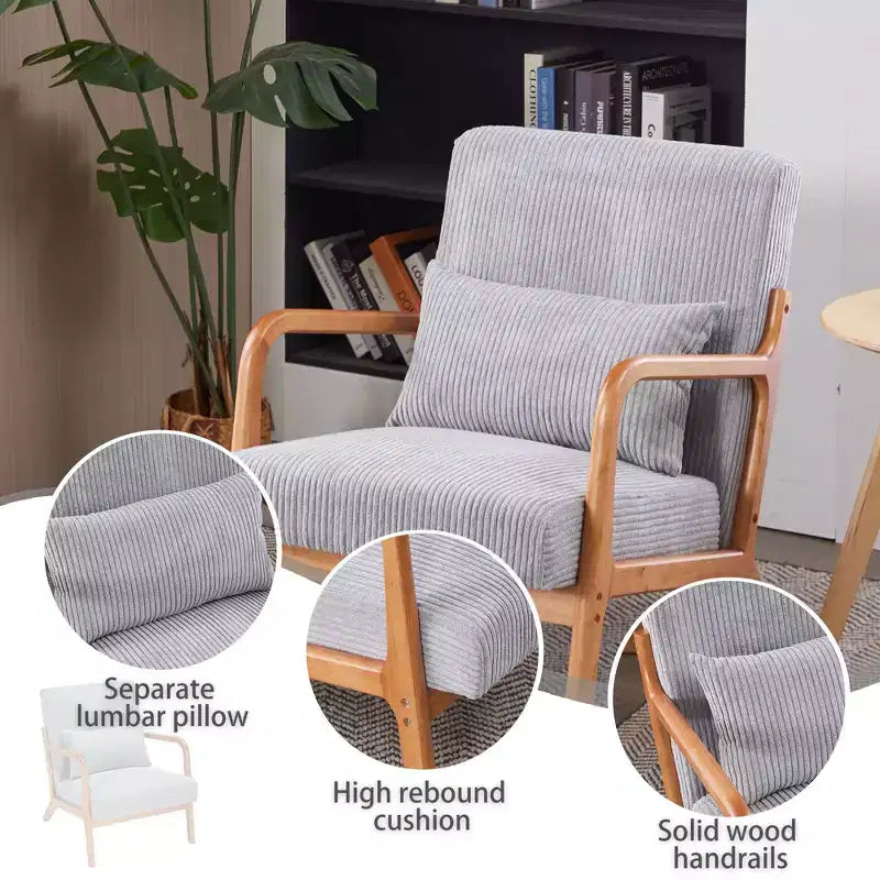 Homy Casa Mid-Century Modern Accent Chair with Solid Wood Frame and Upholstered Seat, for Living Room, Bedroom or Reading Corner