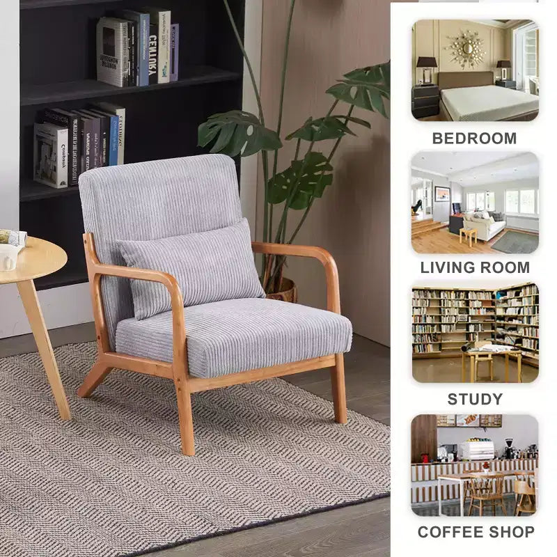 Homy Casa Mid-Century Modern Accent Chair with Solid Wood Frame and Upholstered Seat, for Living Room, Bedroom or Reading Corner
