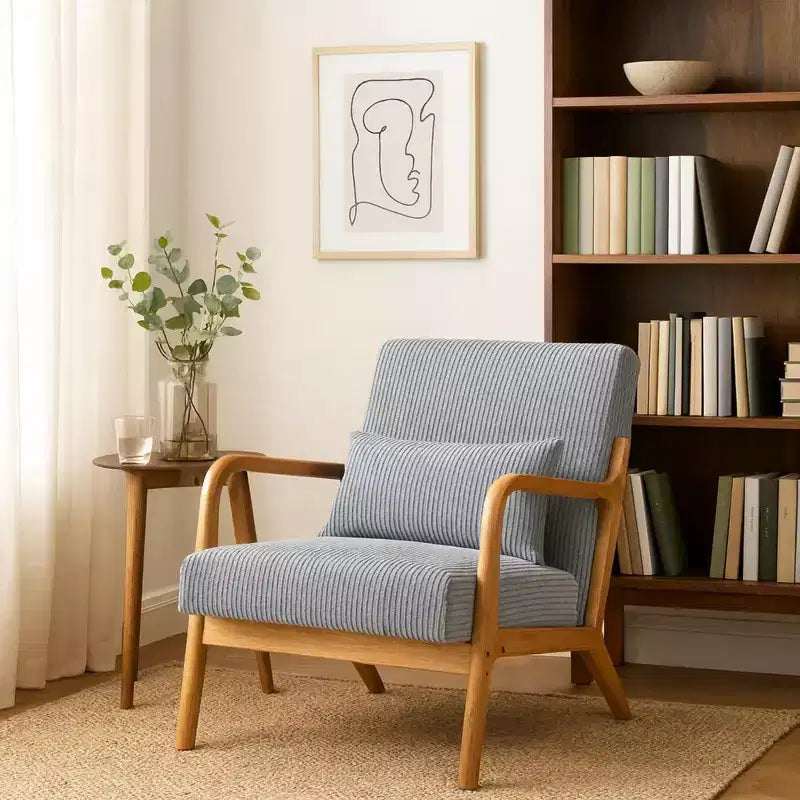 Homy Casa Mid-Century Modern Accent Chair with Solid Wood Frame and Upholstered Seat, for Living Room, Bedroom or Reading Corner