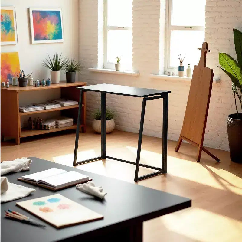 FurnitureR Folding Home Office Desk, 31.5 Inches Foldable Table, Space Saving Computer Study Desk Compact Writing Workstation for Small Space, Black