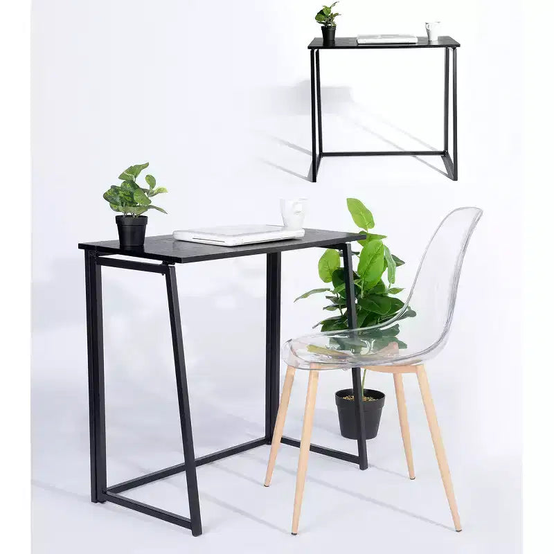 FurnitureR Folding Home Office Desk, 31.5 Inches Foldable Table, Space Saving Computer Study Desk Compact Writing Workstation for Small Space, Black