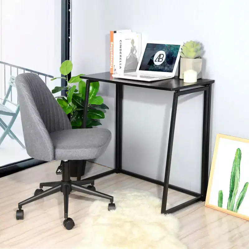 FurnitureR Folding Home Office Desk, 31.5 Inches Foldable Table, Space Saving Computer Study Desk Compact Writing Workstation for Small Space, Black