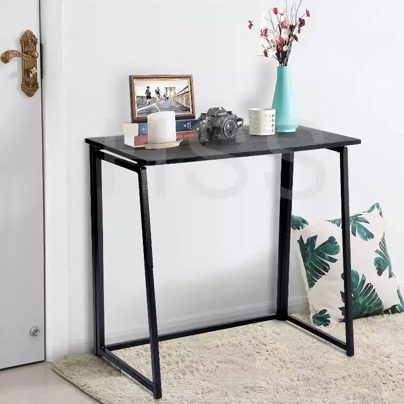 FurnitureR Folding Home Office Desk, 31.5 Inches Foldable Table, Space Saving Computer Study Desk Compact Writing Workstation for Small Space, Black