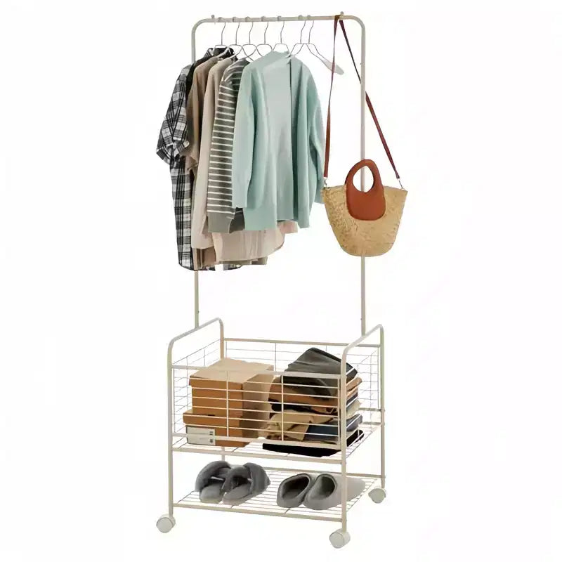 GustoWave 3-in-1 Laundry Cart with Hanging Rack, Metal Laundry Basket with Wheels, Gold