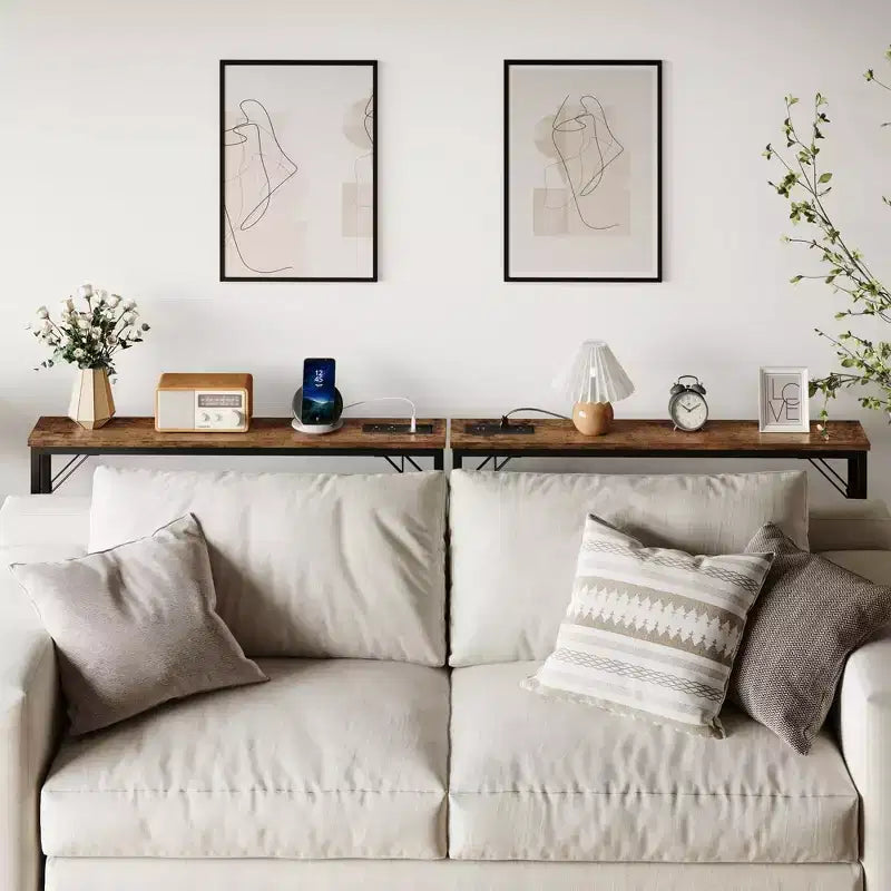 5.9 Narrow Console Table 2-Tier Adjustable Sofa Table with Charger (for Living Room/Entryway/Hallway)