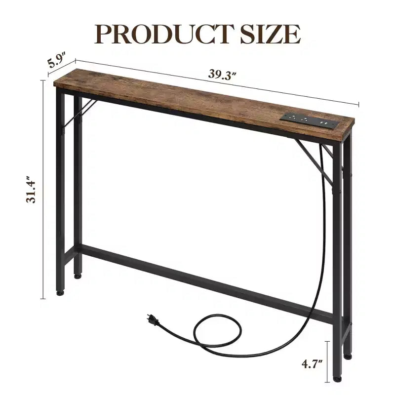 5.9 Narrow Console Table 2-Tier Adjustable Sofa Table with Charger (for Living Room/Entryway/Hallway)