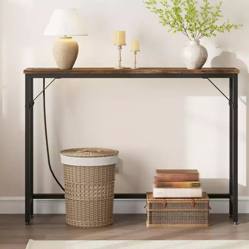 5.9 Narrow Console Table 2-Tier Adjustable Sofa Table with Charger (for Living Room/Entryway/Hallway)