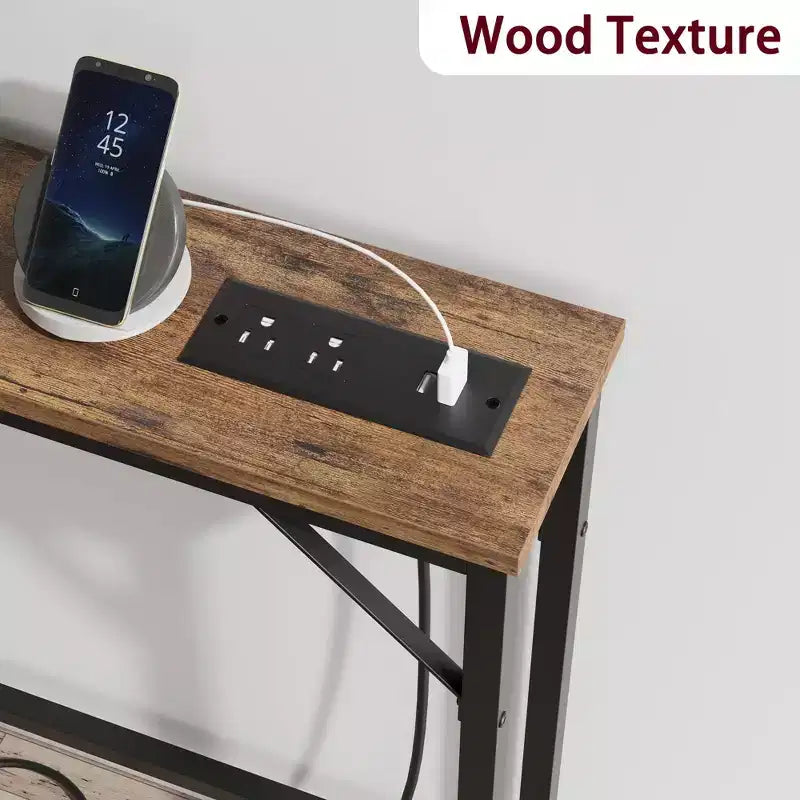 5.9 Narrow Console Table 2-Tier Adjustable Sofa Table with Charger (for Living Room/Entryway/Hallway)