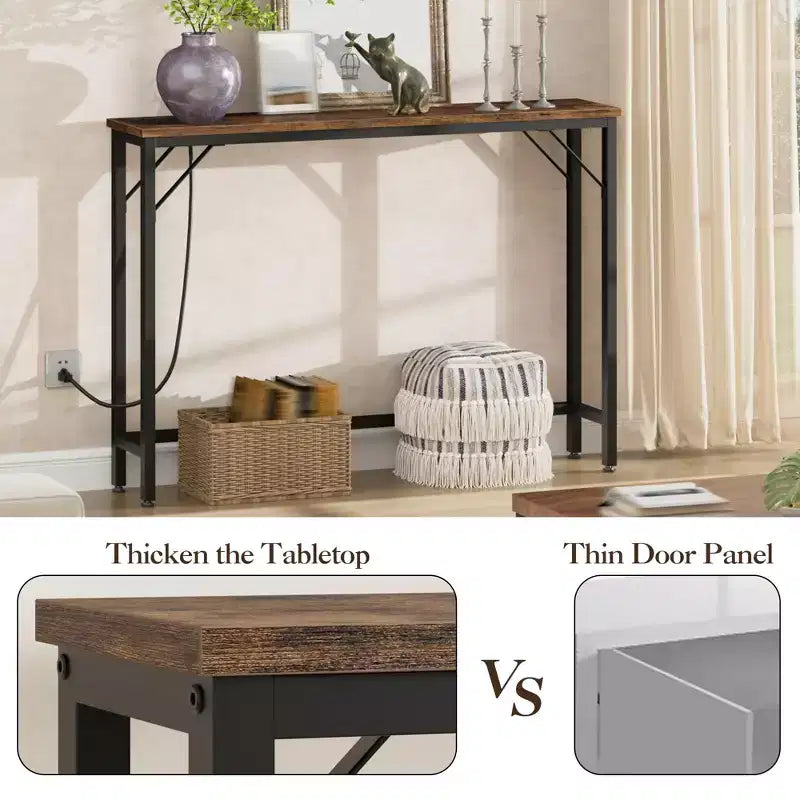 5.9 Narrow Console Table 2-Tier Adjustable Sofa Table with Charger (for Living Room/Entryway/Hallway)