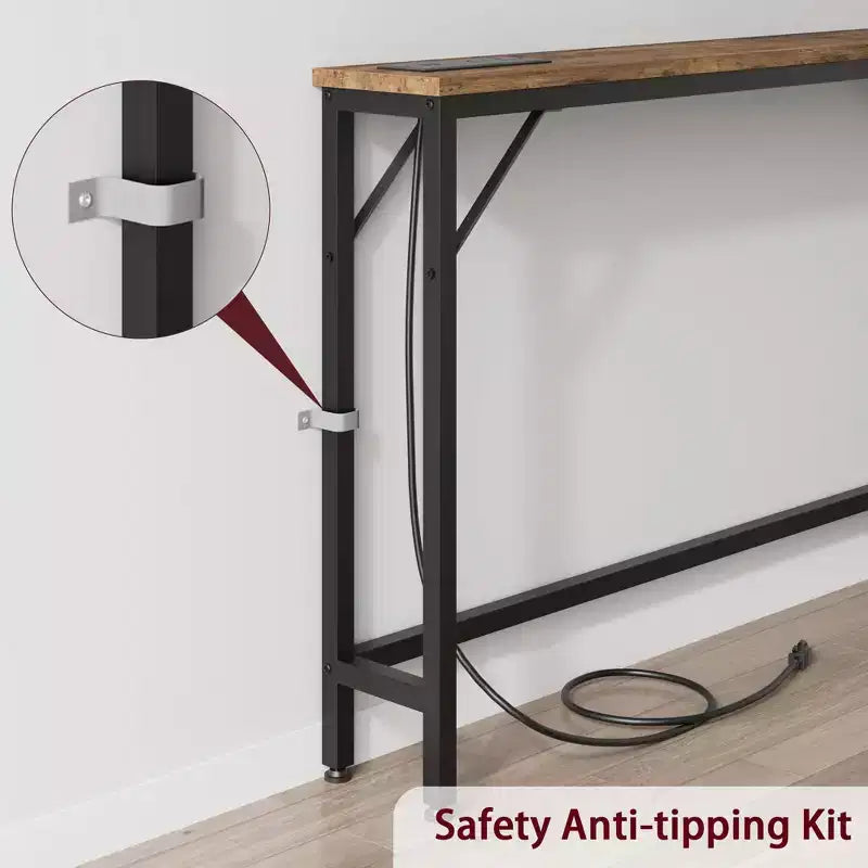 5.9 Narrow Console Table 2-Tier Adjustable Sofa Table with Charger (for Living Room/Entryway/Hallway)