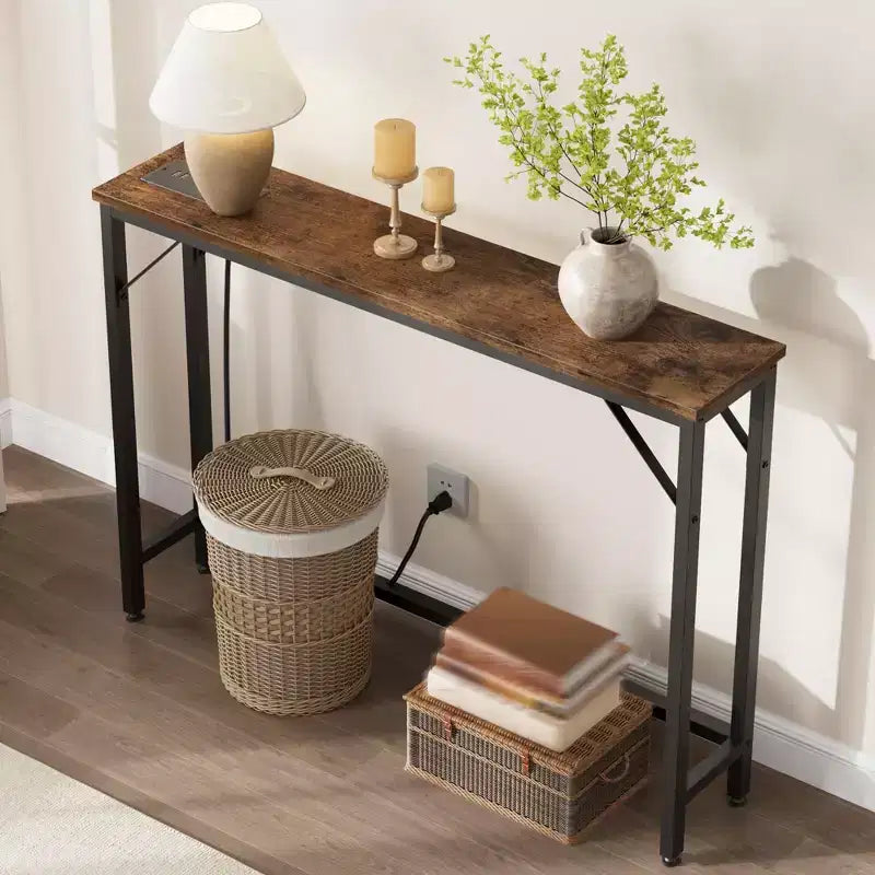 5.9 Narrow Console Table 2-Tier Adjustable Sofa Table with Charger (for Living Room/Entryway/Hallway)