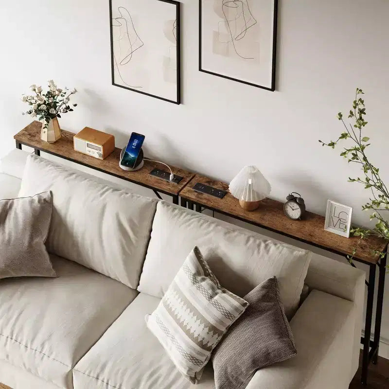 5.9 Narrow Console Table 2-Tier Adjustable Sofa Table with Charger (for Living Room/Entryway/Hallway)