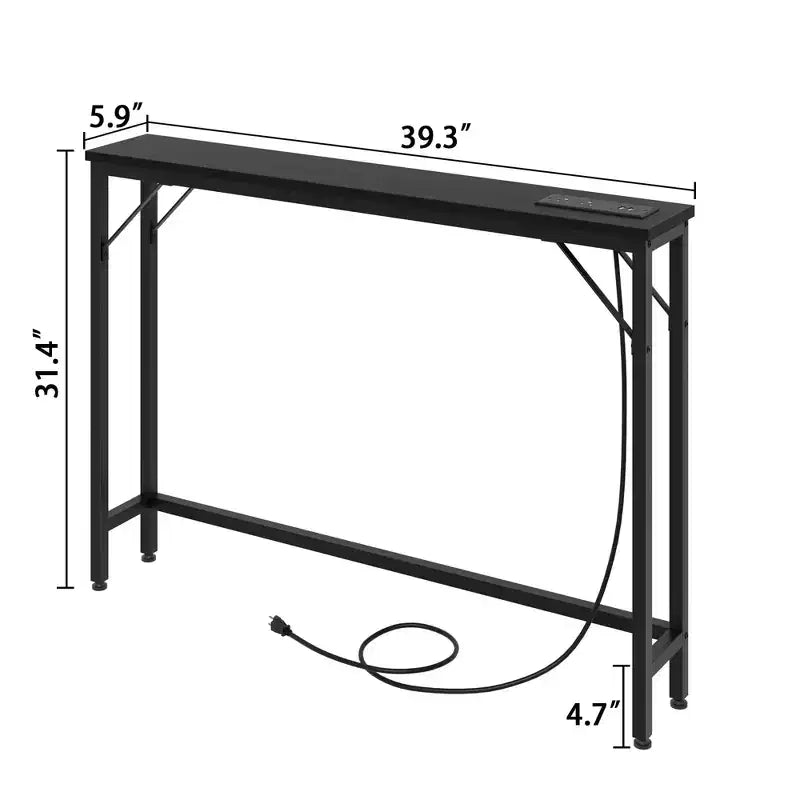 5.9 Narrow Console Table 2-Tier Adjustable Sofa Table with Charger (for Living Room/Entryway/Hallway)