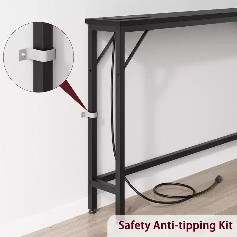 5.9 Narrow Console Table 2-Tier Adjustable Sofa Table with Charger (for Living Room/Entryway/Hallway)