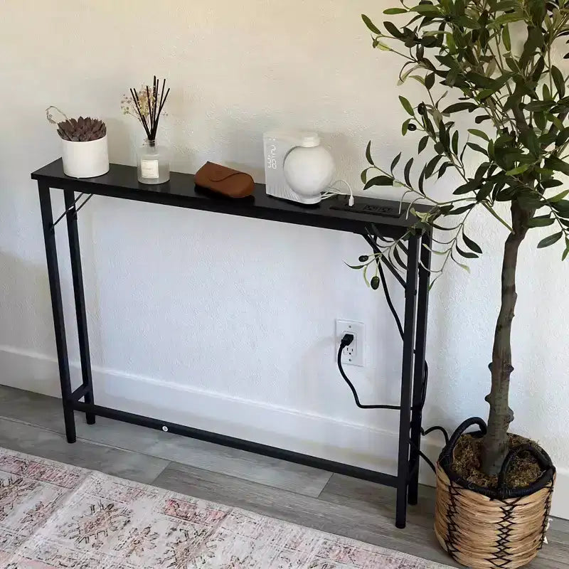 5.9 Narrow Console Table 2-Tier Adjustable Sofa Table with Charger (for Living Room/Entryway/Hallway)