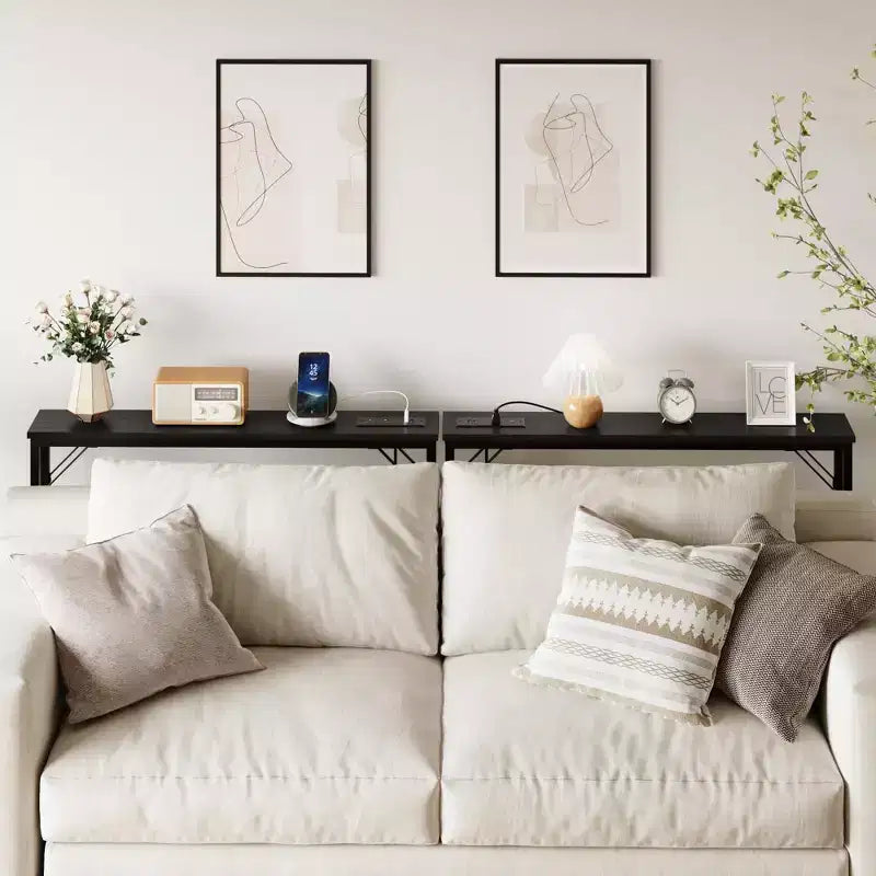 5.9 Narrow Console Table 2-Tier Adjustable Sofa Table with Charger (for Living Room/Entryway/Hallway)