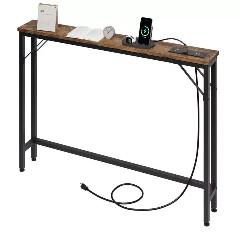 5.9 Narrow Console Table 2-Tier Adjustable Sofa Table with Charger (for Living Room/Entryway/Hallway)