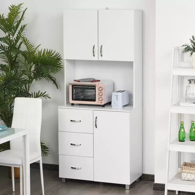 Freestanding Kitchen Buffet with Hutch Storage Organizer with 2 Door Cabinets, 3 Drawers and Open Countertop, Adjustable Shelf