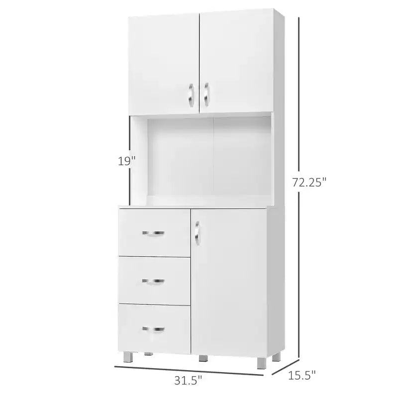 Freestanding Kitchen Buffet with Hutch Storage Organizer with 2 Door Cabinets, 3 Drawers and Open Countertop, Adjustable Shelf