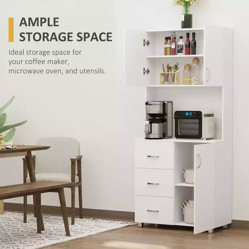 Freestanding Kitchen Buffet with Hutch Storage Organizer with 2 Door Cabinets, 3 Drawers and Open Countertop, Adjustable Shelf