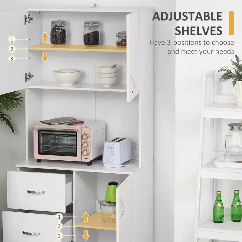 Freestanding Kitchen Buffet with Hutch Storage Organizer with 2 Door Cabinets, 3 Drawers and Open Countertop, Adjustable Shelf