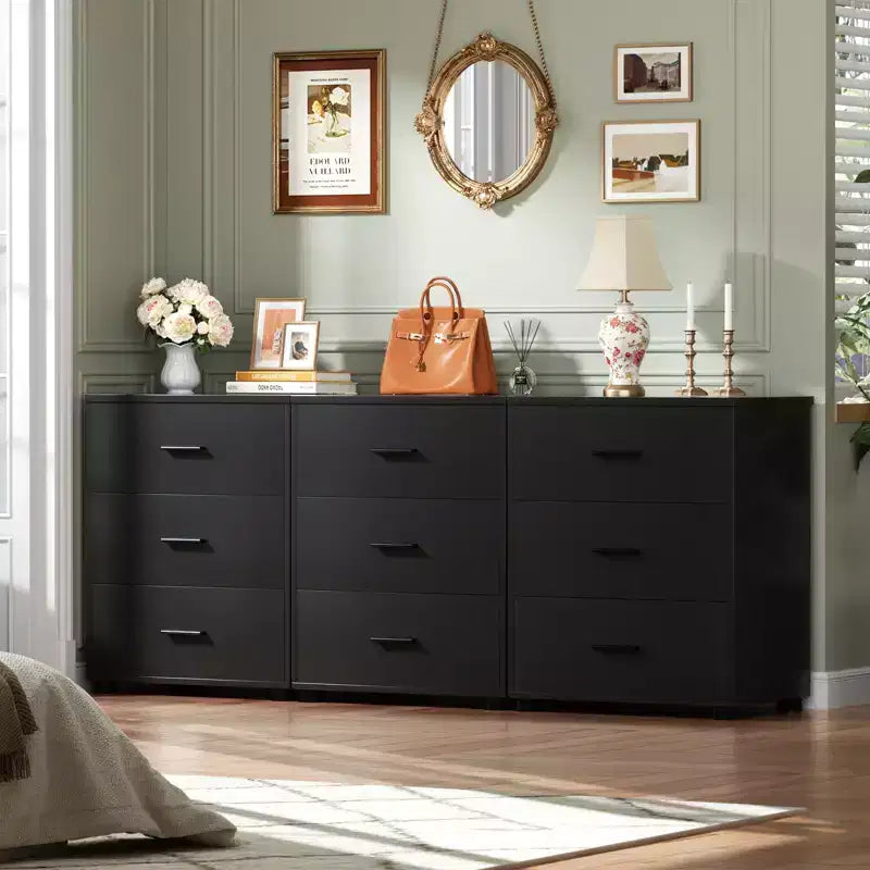 Besiost Set of 2 Wooden Storage Dressers with 3 Drawers, Closet Storage Cabinet and Nightstand