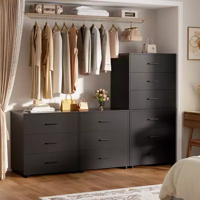 Besiost Set of 2 Wooden Storage Dressers with 3 Drawers, Closet Storage Cabinet and Nightstand