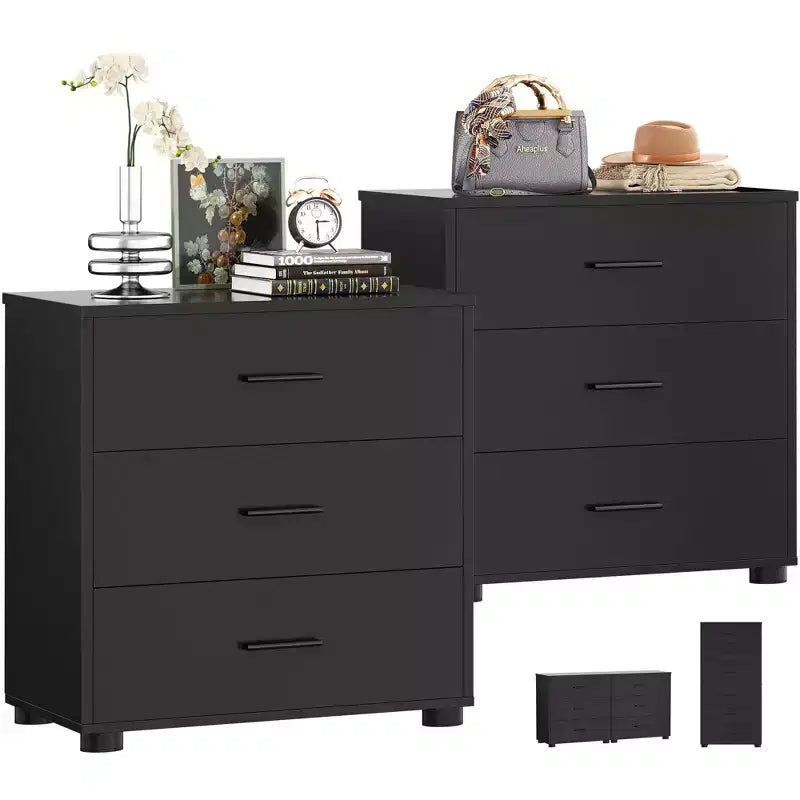 Besiost Set of 2 Wooden Storage Dressers with 3 Drawers, Closet Storage Cabinet and Nightstand