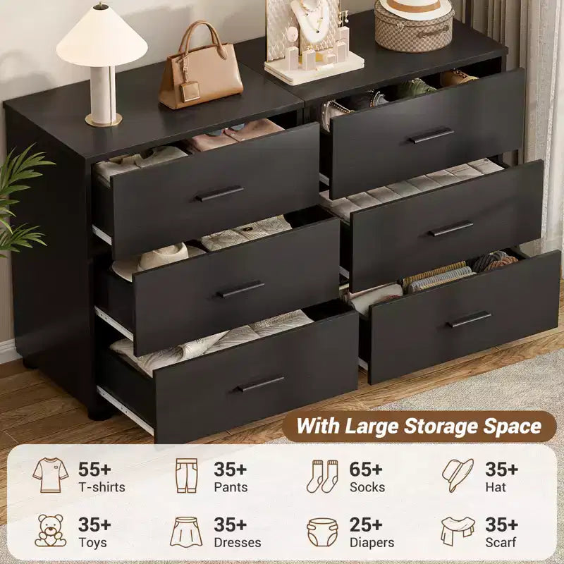 Besiost Set of 2 Wooden Storage Dressers with 3 Drawers, Closet Storage Cabinet and Nightstand