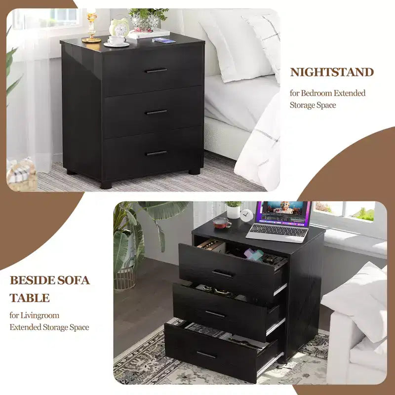 Besiost Set of 2 Wooden Storage Dressers with 3 Drawers, Closet Storage Cabinet and Nightstand