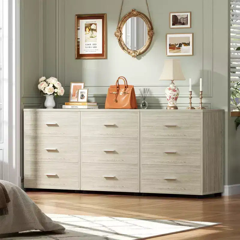 Besiost Set of 2 Wooden Storage Dressers with 3 Drawers, Closet Storage Cabinet and Nightstand