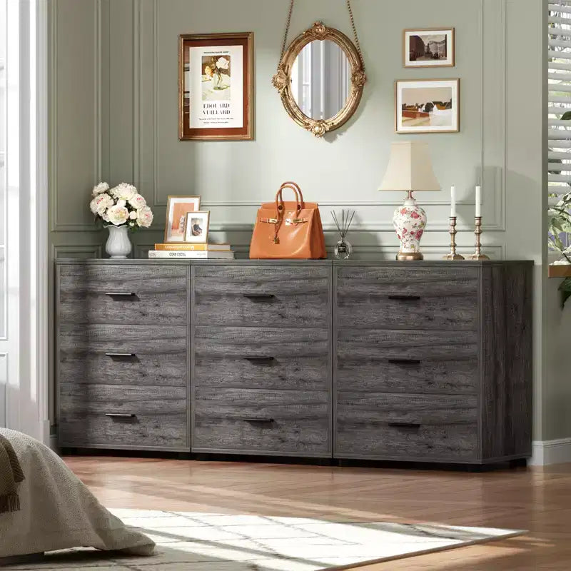 Besiost Set of 2 Wooden Storage Dressers with 3 Drawers, Closet Storage Cabinet and Nightstand