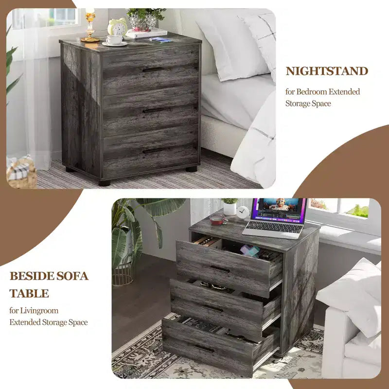 Besiost Set of 2 Wooden Storage Dressers with 3 Drawers, Closet Storage Cabinet and Nightstand