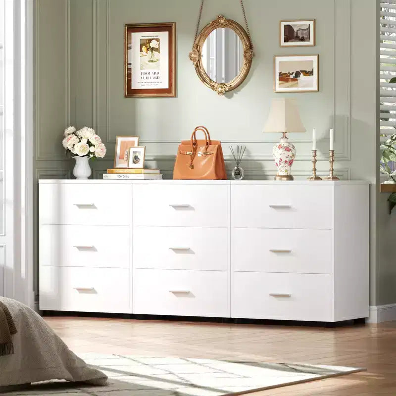 Besiost Set of 2 Wooden Storage Dressers with 3 Drawers, Closet Storage Cabinet and Nightstand