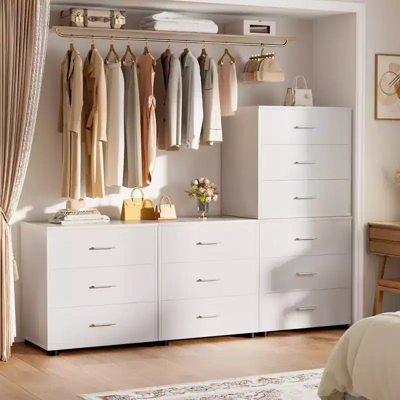 Besiost Set of 2 Wooden Storage Dressers with 3 Drawers, Closet Storage Cabinet and Nightstand