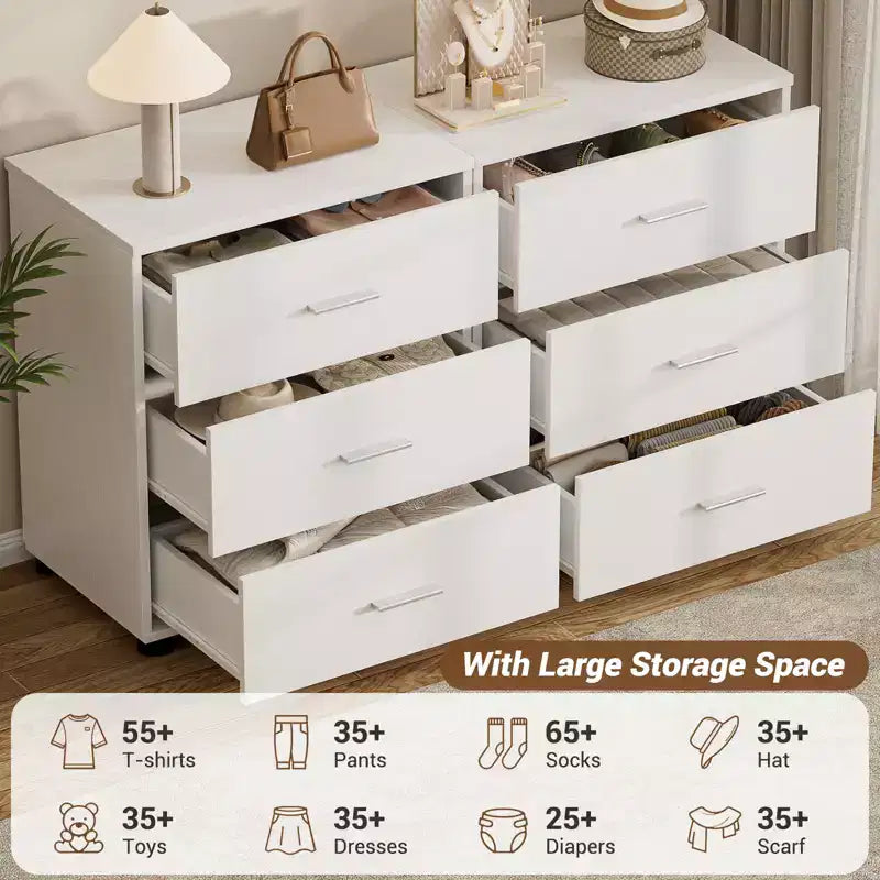 Besiost Set of 2 Wooden Storage Dressers with 3 Drawers, Closet Storage Cabinet and Nightstand