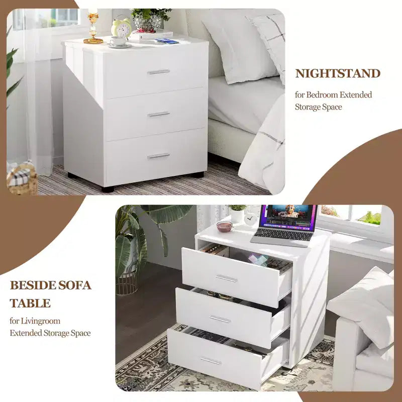 Besiost Set of 2 Wooden Storage Dressers with 3 Drawers, Closet Storage Cabinet and Nightstand