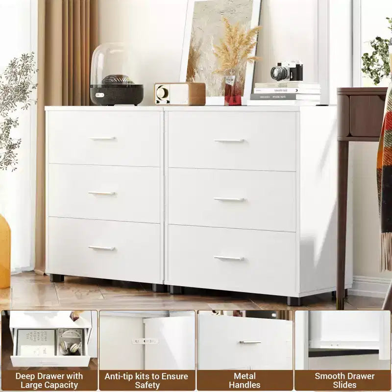 Besiost Set of 2 Wooden Storage Dressers with 3 Drawers, Closet Storage Cabinet and Nightstand