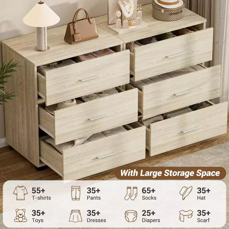Besiost Set of 2 Wooden Storage Dressers with 3 Drawers, Closet Storage Cabinet and Nightstand
