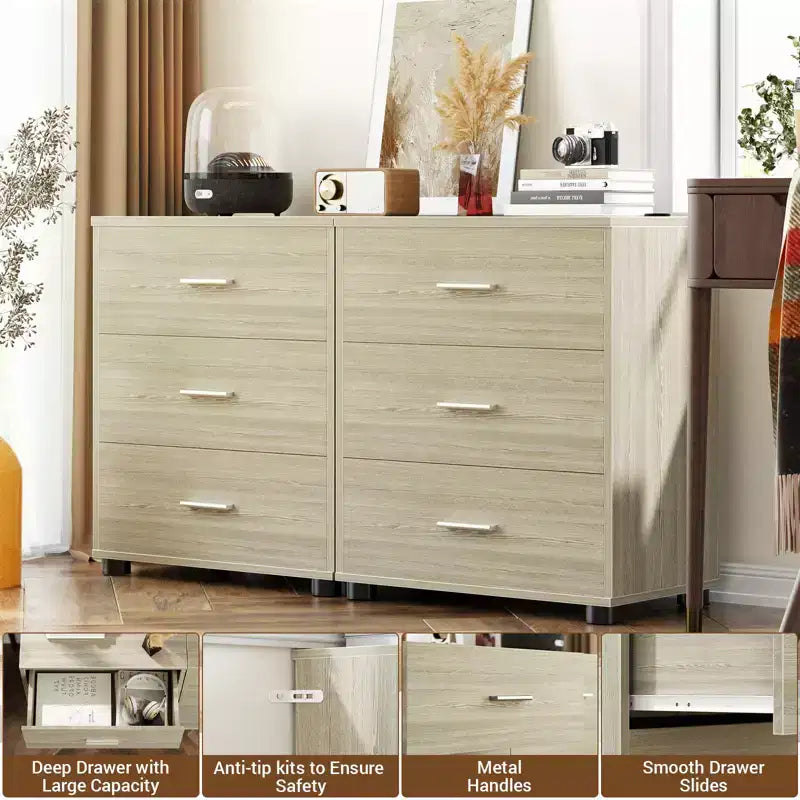 Besiost Set of 2 Wooden Storage Dressers with 3 Drawers, Closet Storage Cabinet and Nightstand