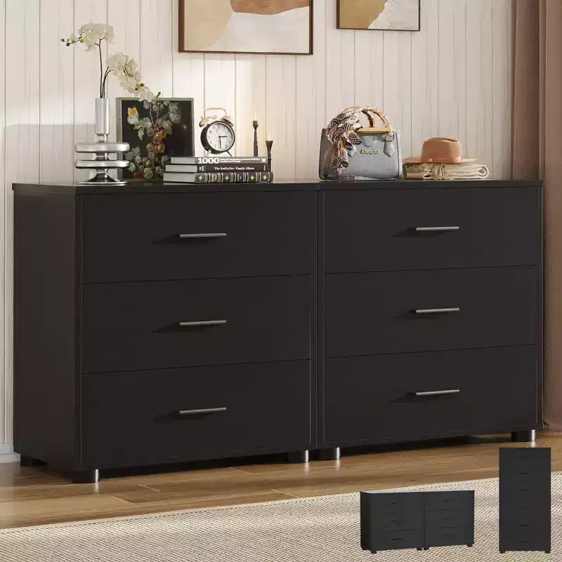 Besiost Set of 2 Wooden Storage Dressers with 3 Drawers, Closet Storage Cabinet and Nightstand