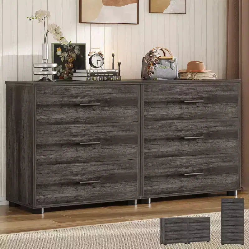 Besiost Set of 2 Wooden Storage Dressers with 3 Drawers, Closet Storage Cabinet and Nightstand