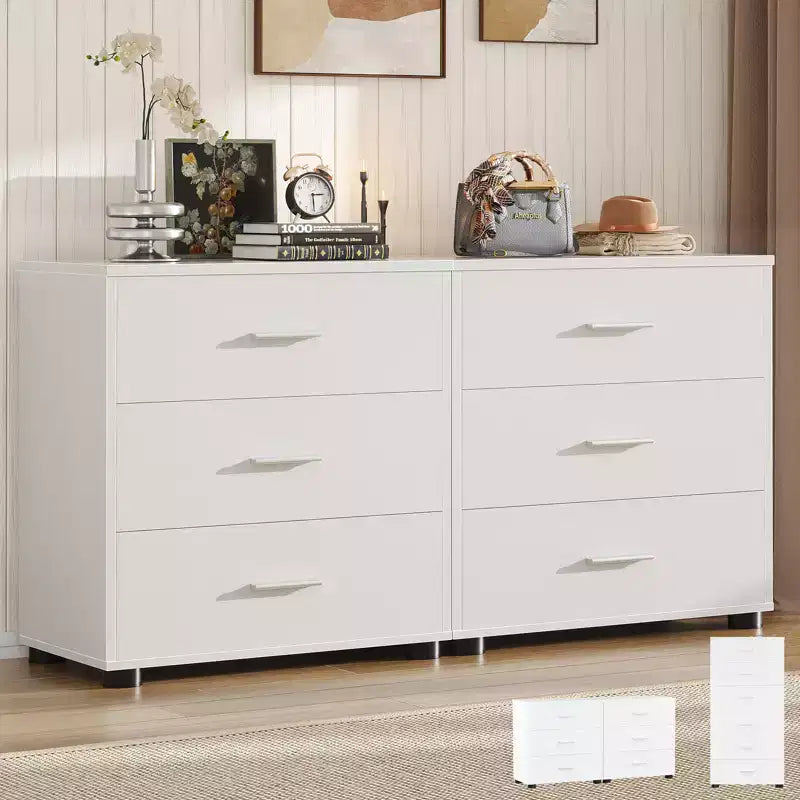 Besiost Set of 2 Wooden Storage Dressers with 3 Drawers, Closet Storage Cabinet and Nightstand