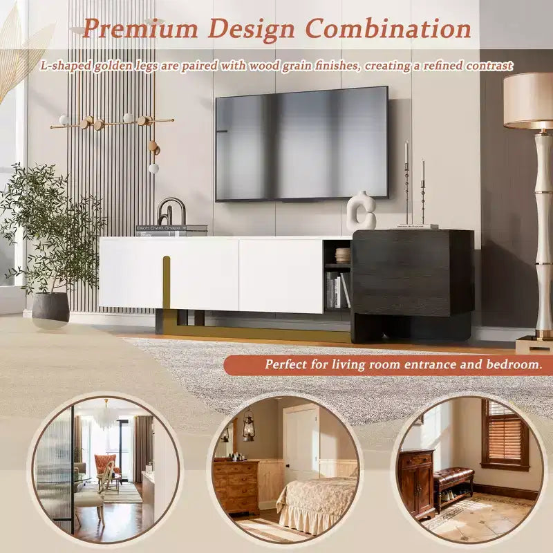 Bestier 66.7 Inch Light Luxury TV Stand for TVs up to 70 Inches, Modern TV Cabinet with Metal Legs, 1 Drawer, 2 Cabinets for Living room