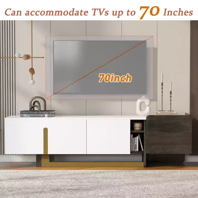 Bestier 66.7 Inch Light Luxury TV Stand for TVs up to 70 Inches, Modern TV Cabinet with Metal Legs, 1 Drawer, 2 Cabinets for Living room