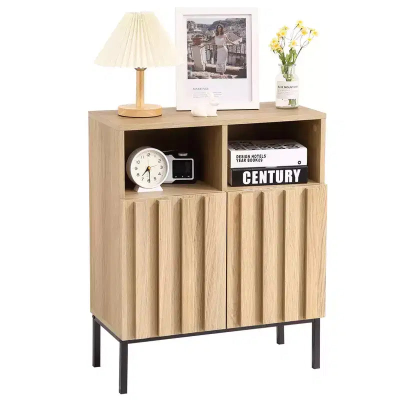 COZONY 28.7 H Industrial Buffet Cabinet, Modern Sideboard with Fluted Panel Door & Metal Legs for Living Room Dining Room
